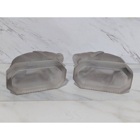 Fostoria Glass Vintage Rare Pair Silver Mist Elephant Heavy Weight Bookends - Picture 4 of 11